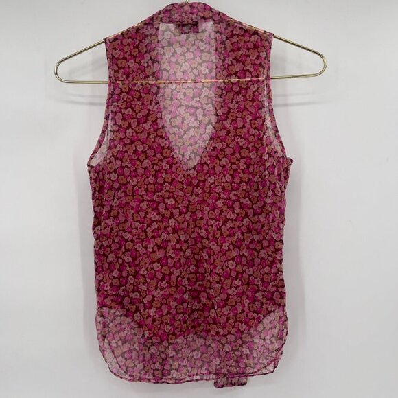 Morgan de Toi Sheer Floral Sleeveless Blouse — Pink & Mauve - Picture 5 of 9